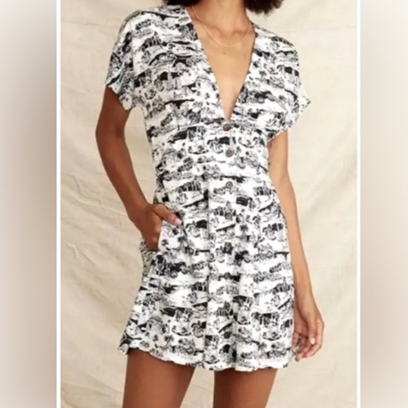 NWT Marine Layer Camila Mini Dress Black and White Foliage Size Large - Picture 1 of 4